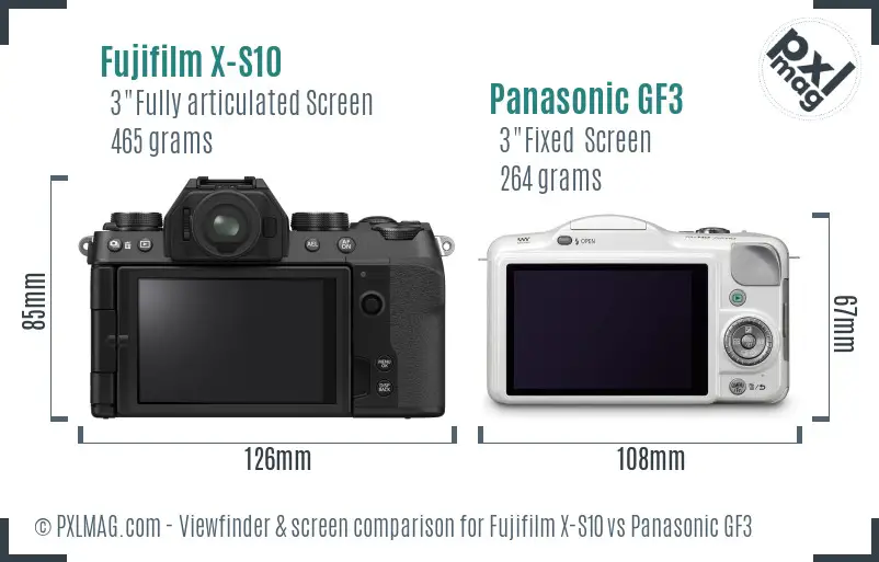 Fujifilm X-S10 vs Panasonic GF3 Screen and Viewfinder comparison