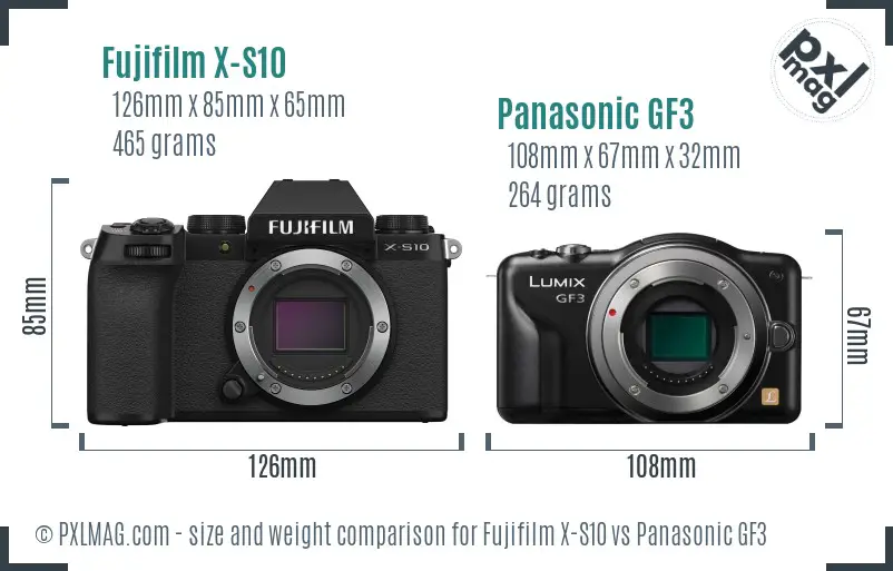 Fujifilm X-S10 vs Panasonic GF3 size comparison