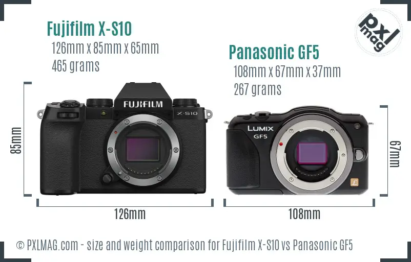 Fujifilm X-S10 vs Panasonic GF5 size comparison