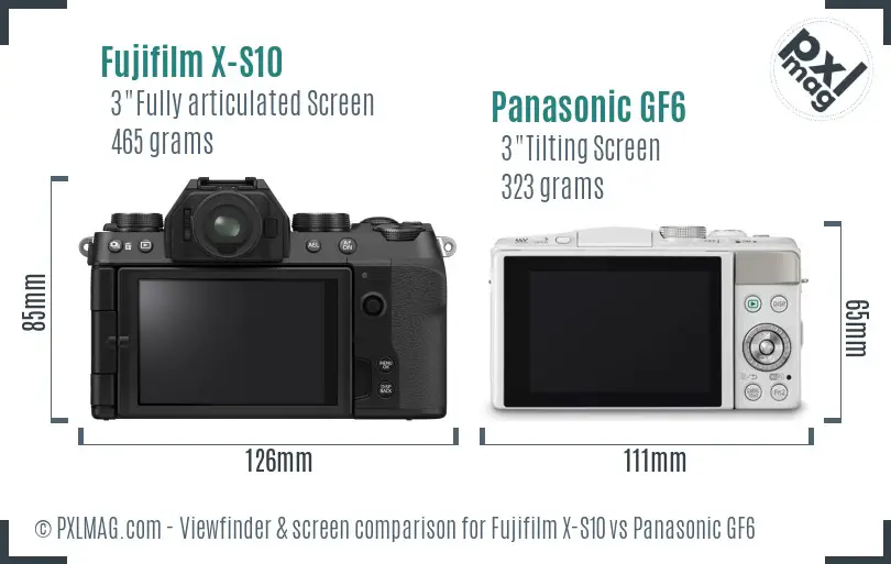 Fujifilm X-S10 vs Panasonic GF6 Screen and Viewfinder comparison