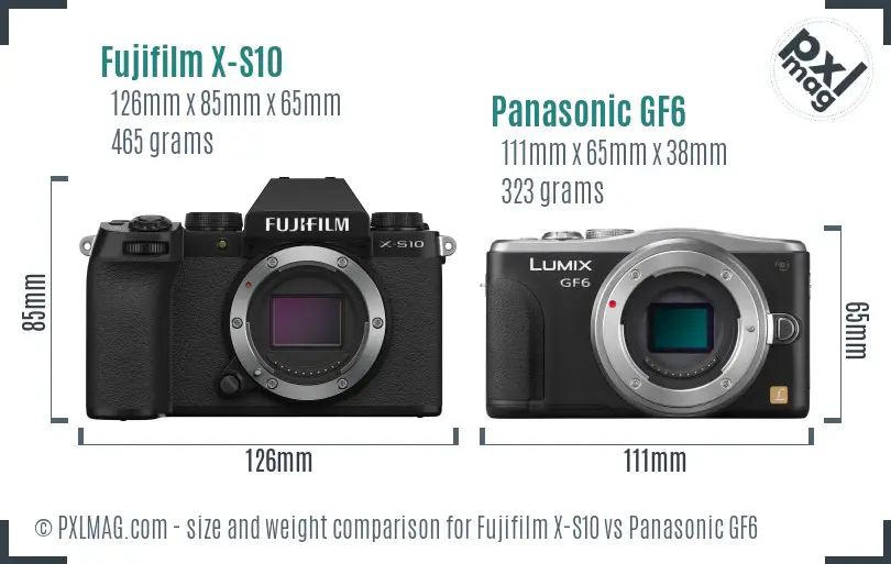 Fujifilm X-S10 vs Panasonic GF6 size comparison