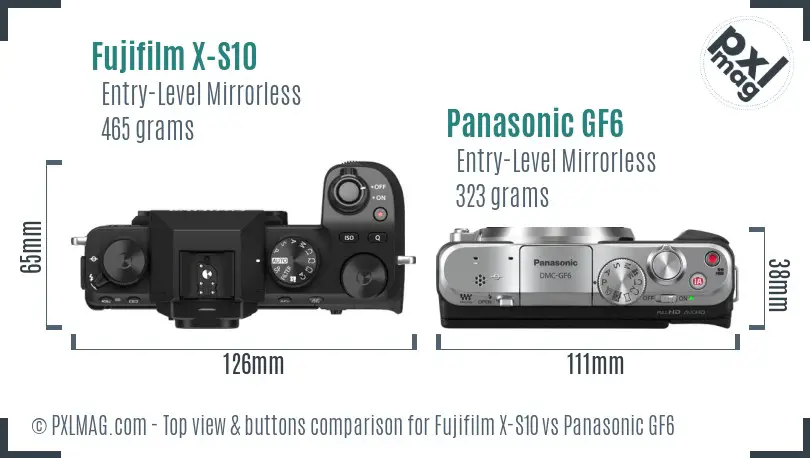 Fujifilm X-S10 vs Panasonic GF6 top view buttons comparison