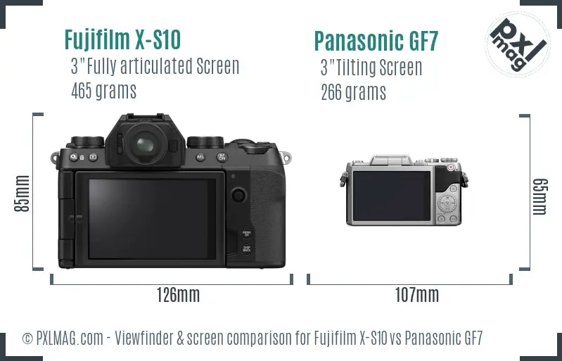 Fujifilm X-S10 vs Panasonic GF7 Screen and Viewfinder comparison
