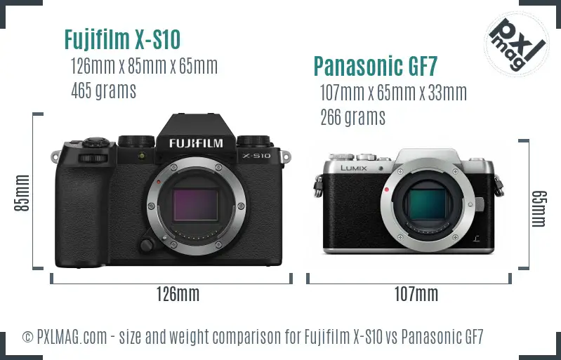 Fujifilm X-S10 vs Panasonic GF7 size comparison