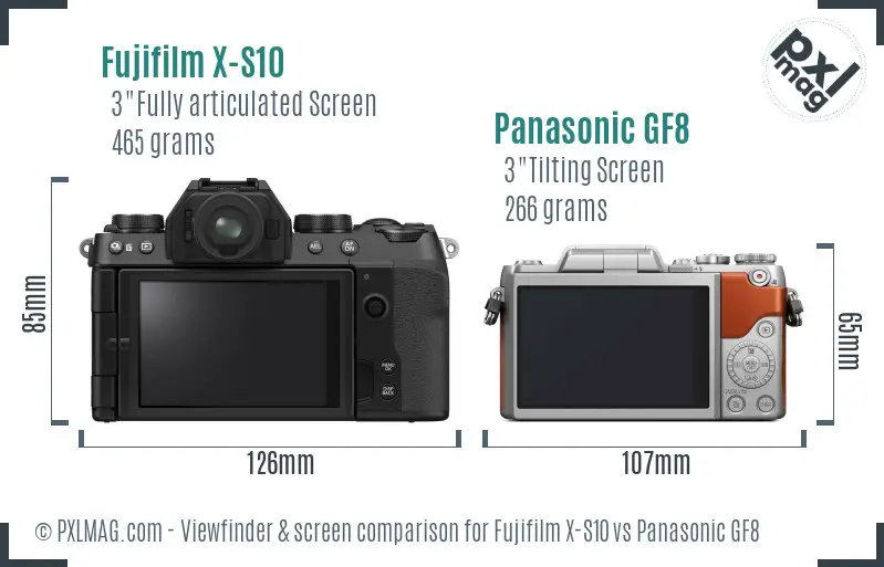 Fujifilm X-S10 vs Panasonic GF8 Screen and Viewfinder comparison