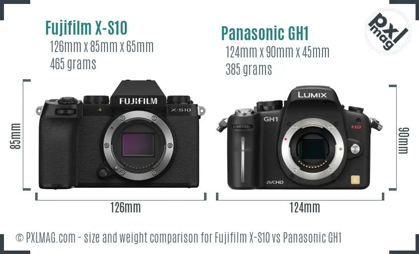 Fujifilm X-S10 vs Panasonic GH1 size comparison