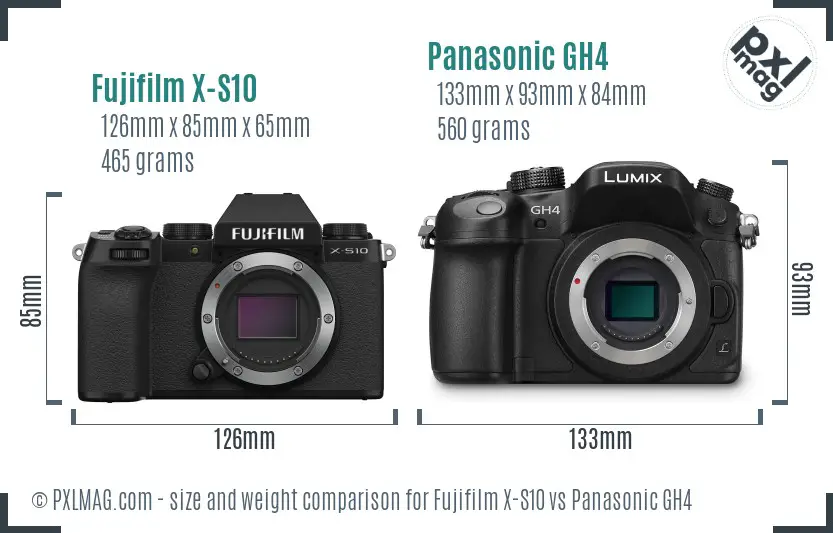Fujifilm X-S10 vs Panasonic GH4 size comparison