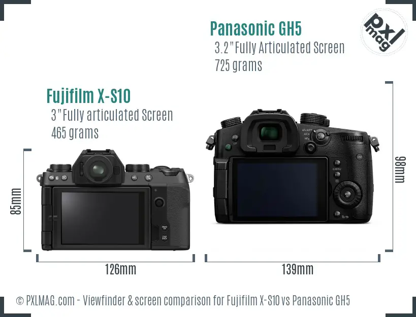 Fujifilm X-S10 vs Panasonic GH5 Screen and Viewfinder comparison