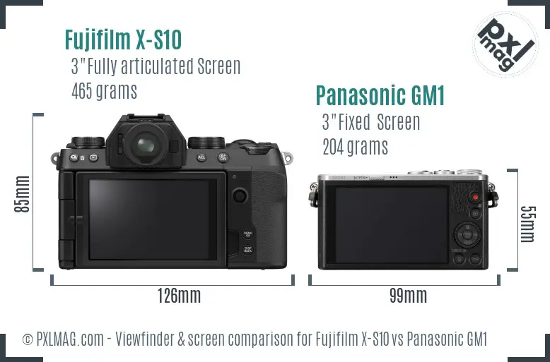 Fujifilm X-S10 vs Panasonic GM1 Screen and Viewfinder comparison