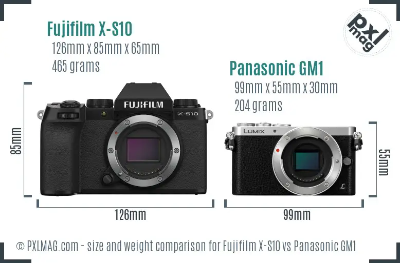 Fujifilm X-S10 vs Panasonic GM1 size comparison