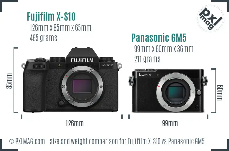 Fujifilm X-S10 vs Panasonic GM5 size comparison