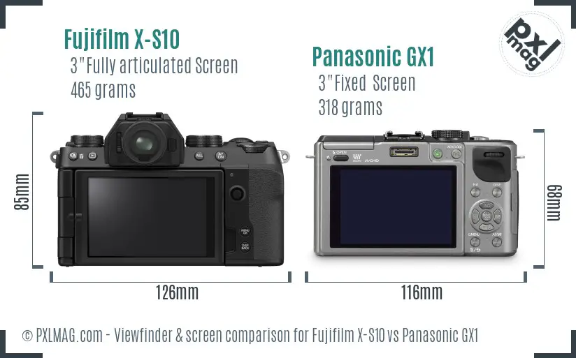 Fujifilm X-S10 vs Panasonic GX1 Screen and Viewfinder comparison