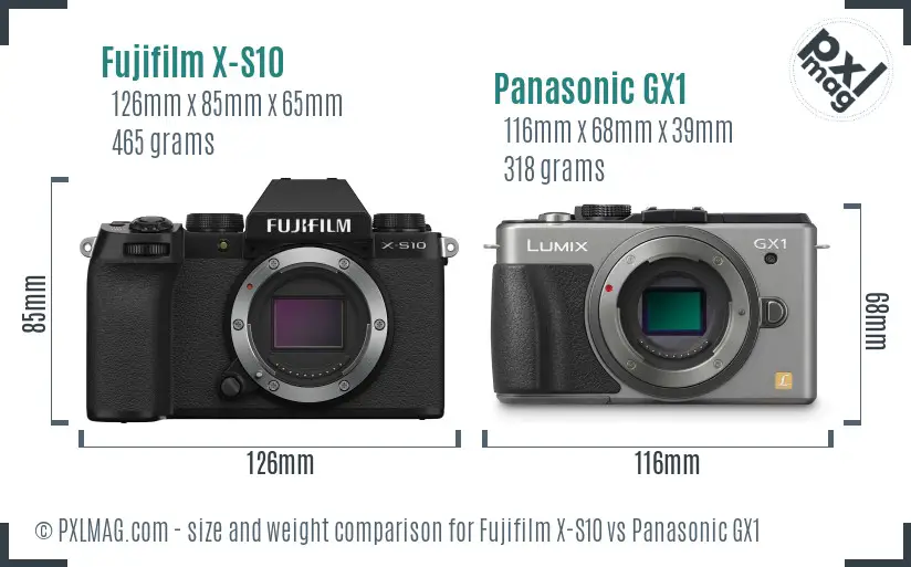 Fujifilm X-S10 vs Panasonic GX1 size comparison
