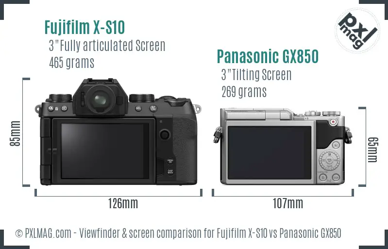 Fujifilm X-S10 vs Panasonic GX850 Screen and Viewfinder comparison
