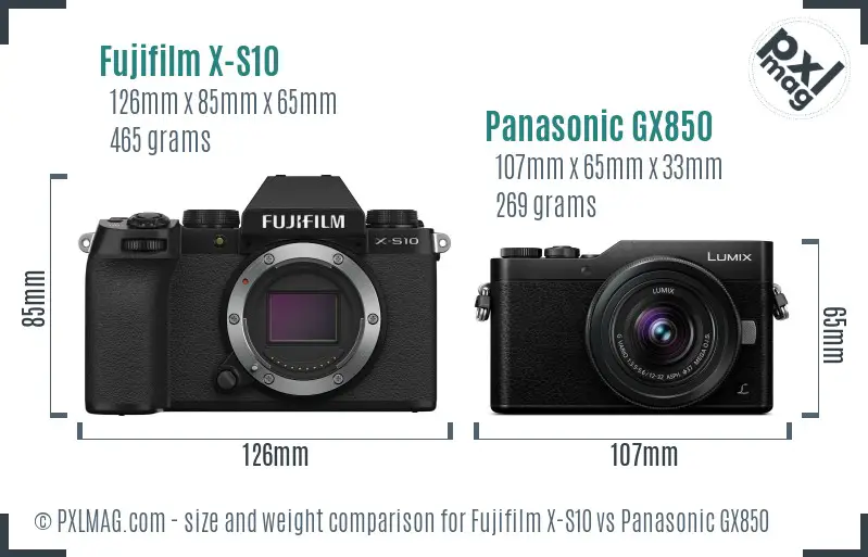 Fujifilm X-S10 vs Panasonic GX850 size comparison