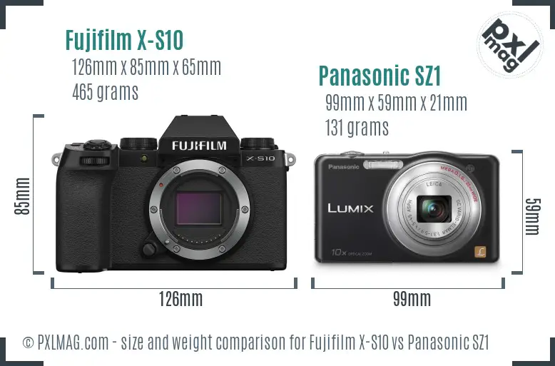 Fujifilm X-S10 vs Panasonic SZ1 size comparison