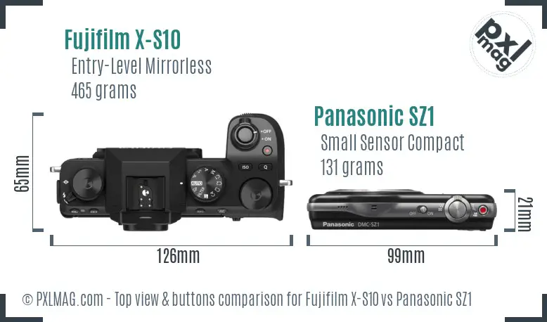 Fujifilm X-S10 vs Panasonic SZ1 top view buttons comparison