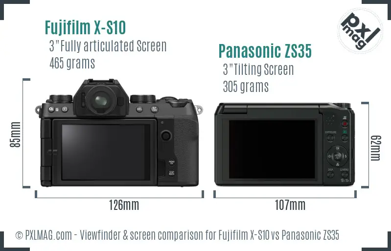 Fujifilm X-S10 vs Panasonic ZS35 Screen and Viewfinder comparison