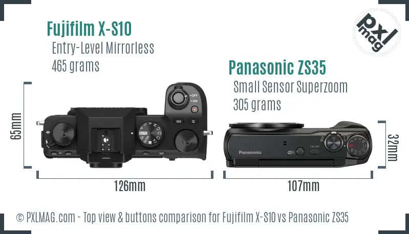 Fujifilm X-S10 vs Panasonic ZS35 top view buttons comparison