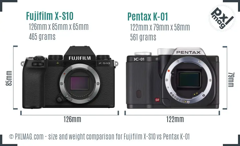 Fujifilm X-S10 vs Pentax K-01 size comparison