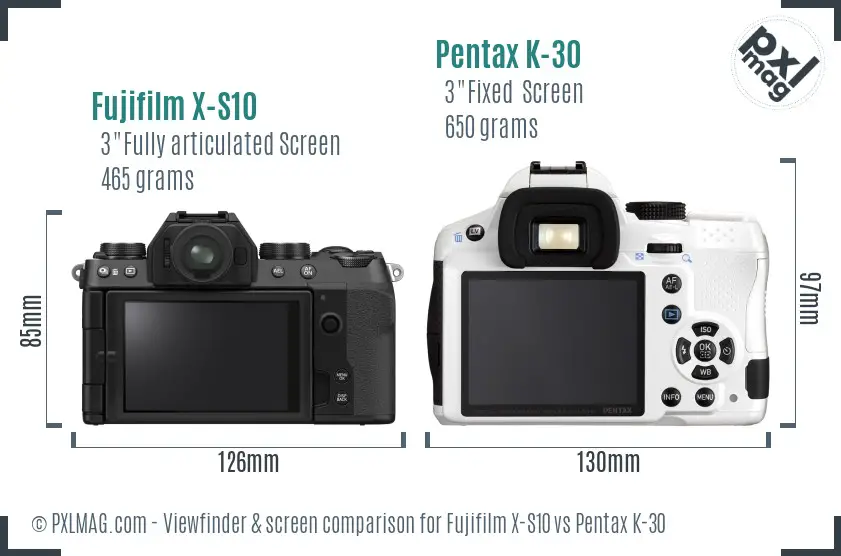 Fujifilm X-S10 vs Pentax K-30 Screen and Viewfinder comparison