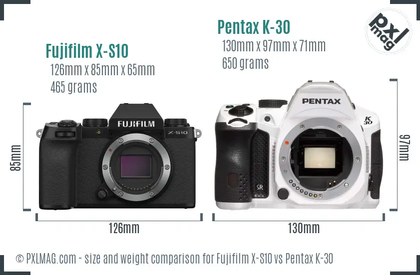 Fujifilm X-S10 vs Pentax K-30 size comparison