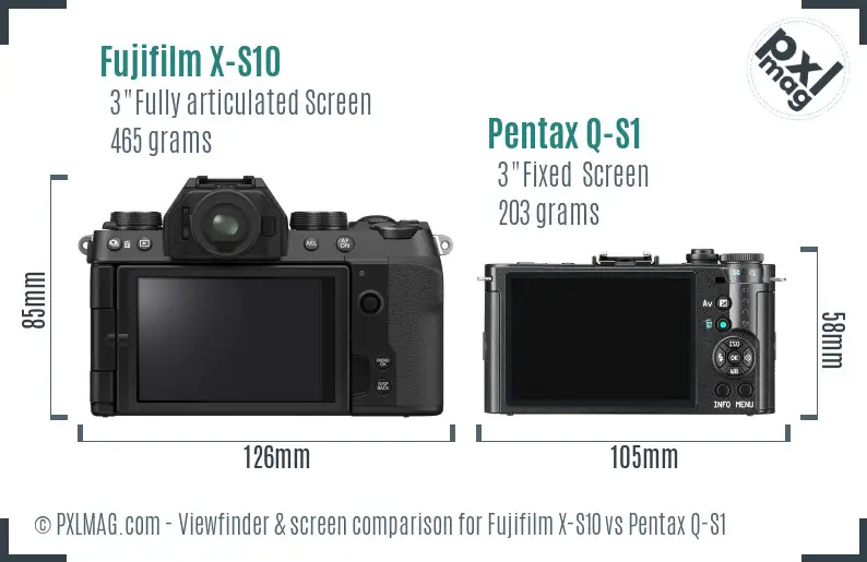 Fujifilm X-S10 vs Pentax Q-S1 Screen and Viewfinder comparison
