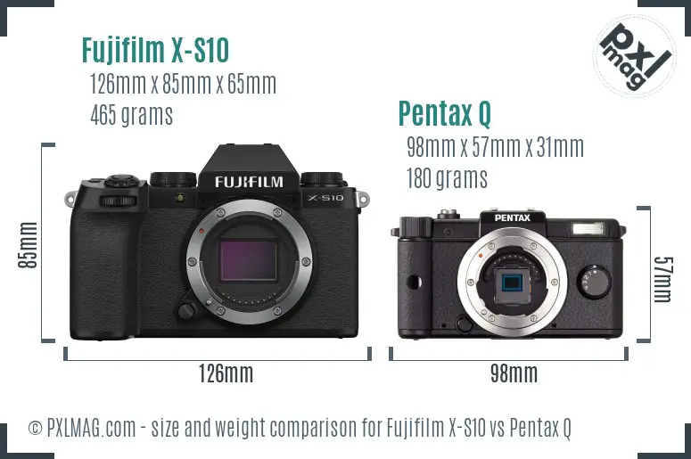 Fujifilm X-S10 vs Pentax Q size comparison