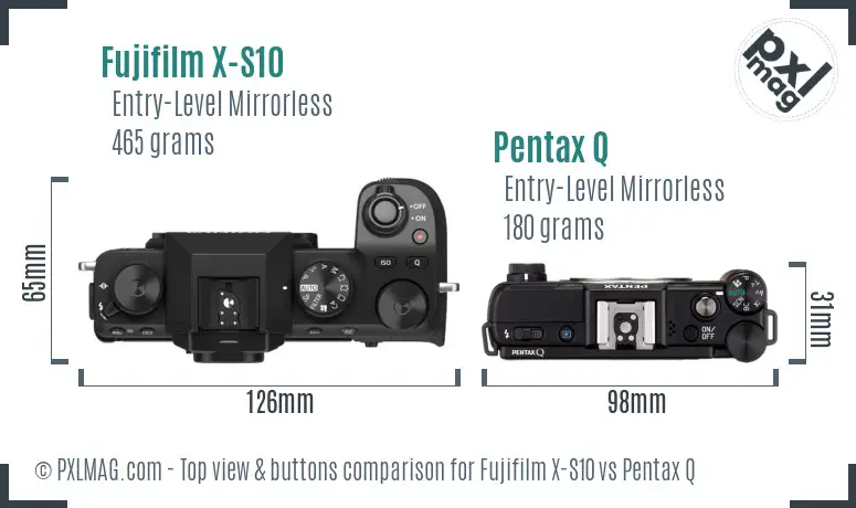 Fujifilm X-S10 vs Pentax Q top view buttons comparison