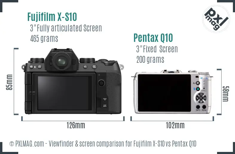 Fujifilm X-S10 vs Pentax Q10 Screen and Viewfinder comparison