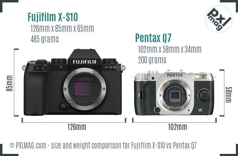 Fujifilm X-S10 vs Pentax Q7 size comparison