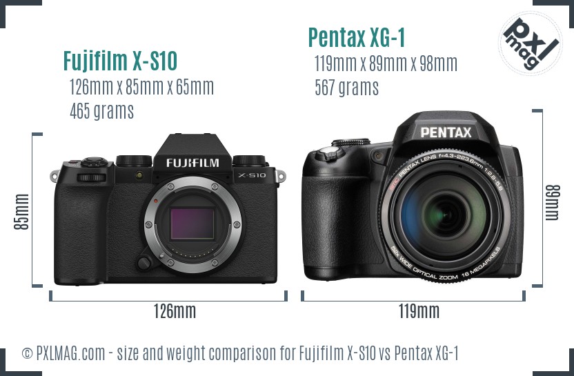 Fujifilm X-S10 vs Pentax XG-1 size comparison