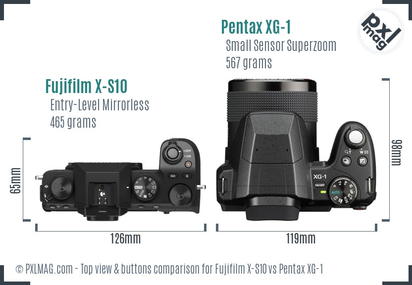 Fujifilm X-S10 vs Pentax XG-1 top view buttons comparison