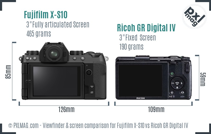 Fujifilm X-S10 vs Ricoh GR Digital IV Screen and Viewfinder comparison