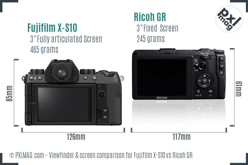 Fujifilm X-S10 vs Ricoh GR Screen and Viewfinder comparison