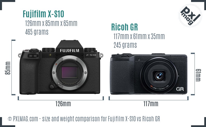 Fujifilm X-S10 vs Ricoh GR size comparison
