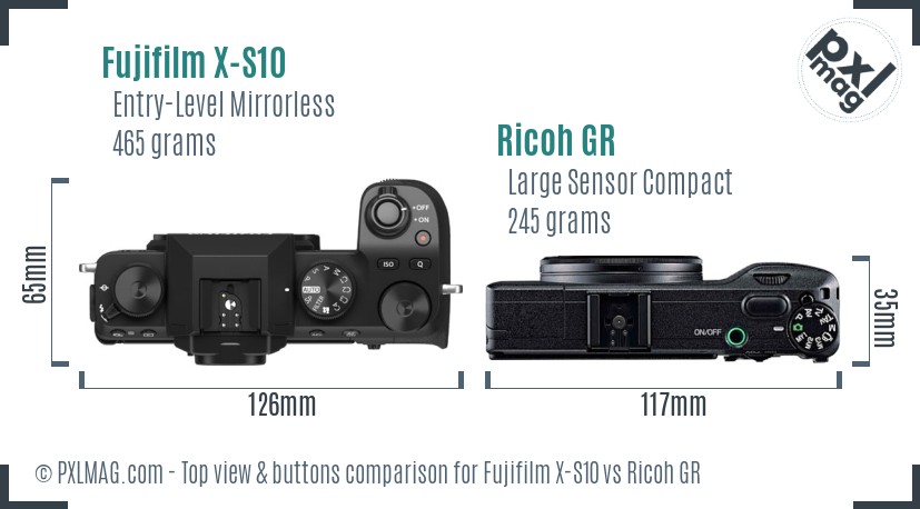 Fujifilm X-S10 vs Ricoh GR top view buttons comparison