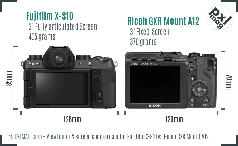 Fujifilm X-S10 vs Ricoh GXR Mount A12 Screen and Viewfinder comparison