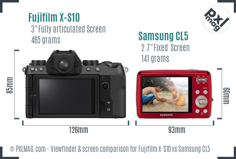 Fujifilm X-S10 vs Samsung CL5 Screen and Viewfinder comparison