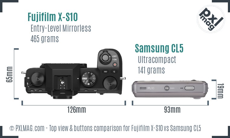 Fujifilm X-S10 vs Samsung CL5 top view buttons comparison