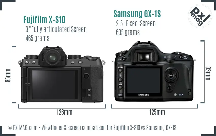 Fujifilm X-S10 vs Samsung GX-1S Screen and Viewfinder comparison