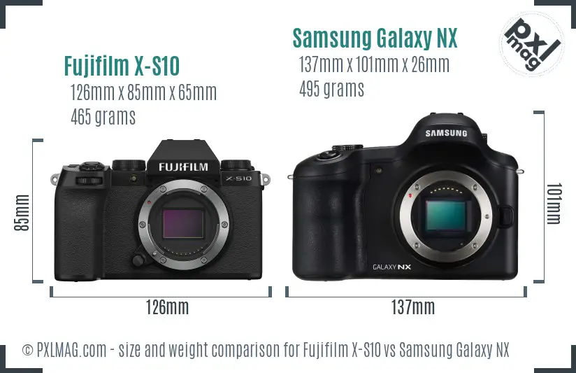Fujifilm X-S10 vs Samsung Galaxy NX size comparison