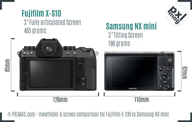 Fujifilm X-S10 vs Samsung NX mini Screen and Viewfinder comparison