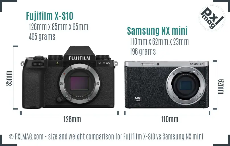 Fujifilm X-S10 vs Samsung NX mini size comparison