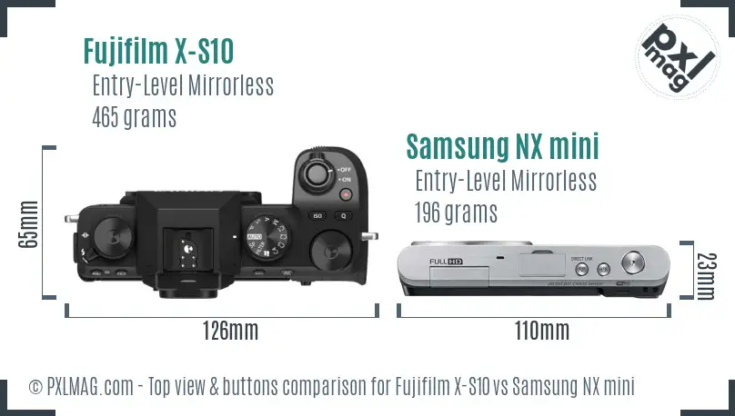 Fujifilm X-S10 vs Samsung NX mini top view buttons comparison