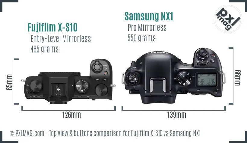Fujifilm X-S10 vs Samsung NX1 top view buttons comparison