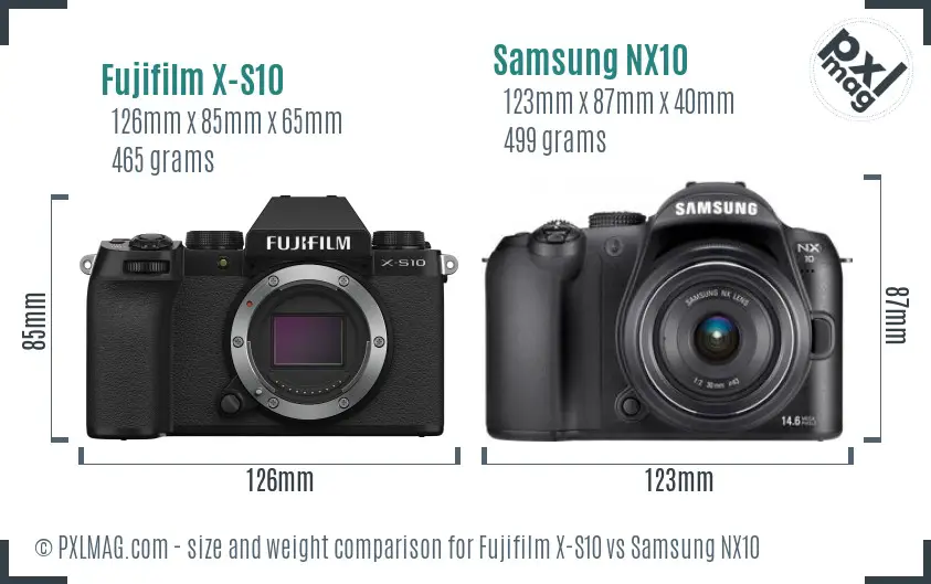 Fujifilm X-S10 vs Samsung NX10 size comparison