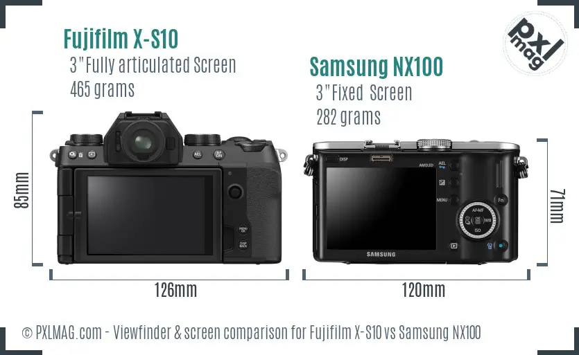 Fujifilm X-S10 vs Samsung NX100 Screen and Viewfinder comparison