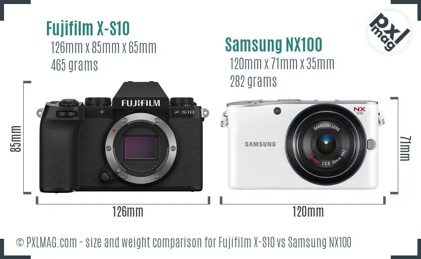 Fujifilm X-S10 vs Samsung NX100 size comparison