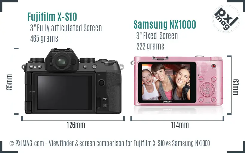 Fujifilm X-S10 vs Samsung NX1000 Screen and Viewfinder comparison